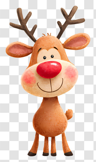 Cartoon Reindeer - Cute Red-Nosed Reindeer Face Transparent PNG