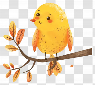 Cute Bird On Branch - Cute Yellow Bird On Branch Transparent PNG