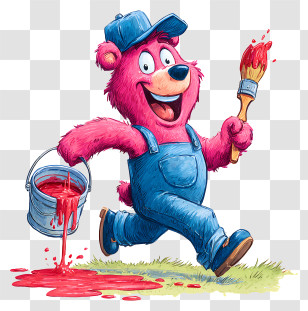 Bear Holding Paintbrush - Pink Bear Painting Cartoon Transparent PNG
