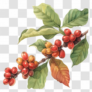 Coffee Plant - Coffee Plant Branch With Red Berries And Green Leaves Transparent PNG