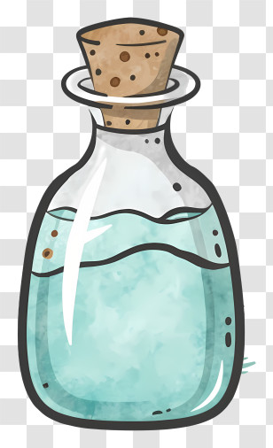 Cartoon - Cartoon Style Glass Bottle With Water And Cork Stopper Transparent PNG
