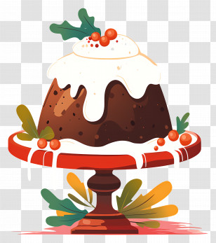 Christmas Pudding - Festive Christmas Pudding With Decoration Transparent PNG