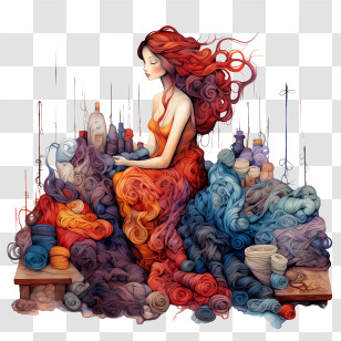 I Love Yarn Day - Woman Crafting With Colorful Yarn Transparent PNG