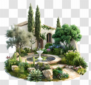 Mediterranean - Beautiful Garden With House Transparent PNG