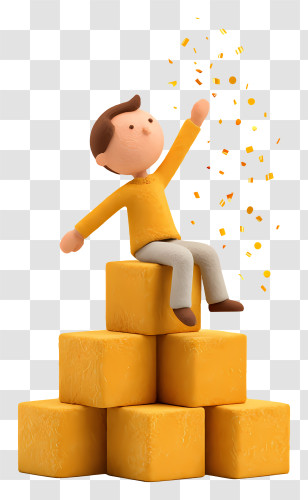 Man Sitting On Pyramid Of Boxes - Child On Yellow Blocks Transparent PNG