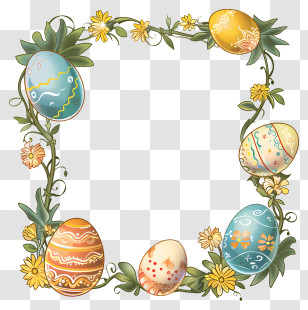Easter Day Frame - Easter Egg And Floral Frame For Decoration Transparent PNG