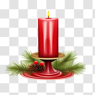 Christmas Candle - Elegant Red Candle With Pine And Berry Decor Transparent PNG