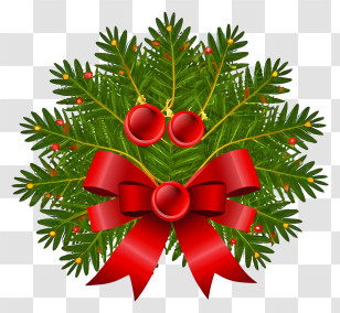 Cartoon - Christmas Wreath With Red Ribbon And Baubles Transparent PNG
