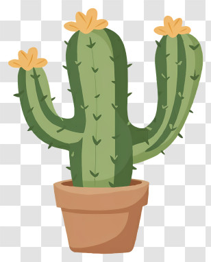Cartoon - Potted Cartoon Cactus With Yellow Flowers Transparent PNG