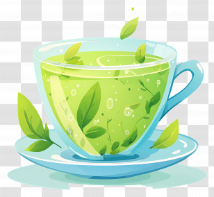 Green Tea - Cup Of Green Tea With Herbal Leaves Illustration Transparent PNG