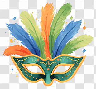 Brazilian Carnival Mask - Colorful Feathered Mask Transparent PNG
