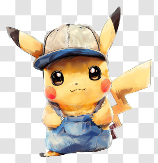 Pikachu - Pikachu Wearing Cap And Denim Illustration Transparent PNG