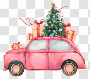Christmas Car - Red Car Filled With Christmas Gifts And Tree Transparent PNG