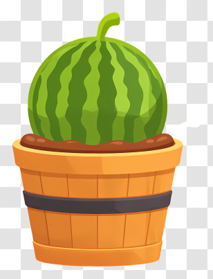 Watermelon Submerged In Wooden Bucket - Green Watermelon In A Pot Transparent PNG