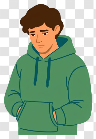 Sad Person Thinking - Sad Boy In Green Hoodie Transparent PNG