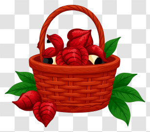 Guarana In Woven Basket - Basket Of Red Fruits With Leaves Transparent PNG