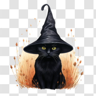 Halloween
 - Black Cat Wearing A Witch Hat Transparent PNG