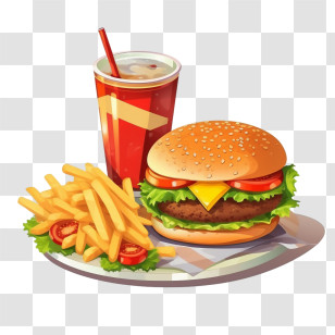 French Fries
 - Delicious Cheeseburger Meal With Fries And Soda Transparent PNG