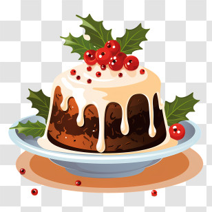 Chocolate Pudding Cake - Christmas Pudding With Festive Decorations Transparent PNG