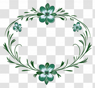 Flower Frame - Delicate Green Floral Wreath With Artistic Detail Transparent PNG
