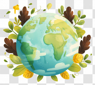 Mother Earth Day - Earth Illustration Surrounded By Leaves For Nature Concept Transparent PNG