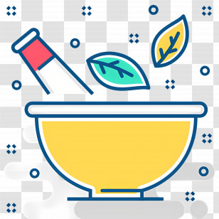 Ayurveda - Illustration Of Bowl With Bottle And Leaves Transparent PNG