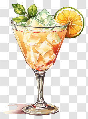 Cocktail - Orange Cocktail With Ice And Lime Transparent PNG