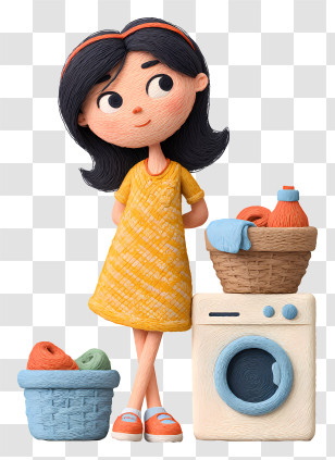 Girl Doing Laundry - Girl With Laundry And Washing Machine Transparent PNG