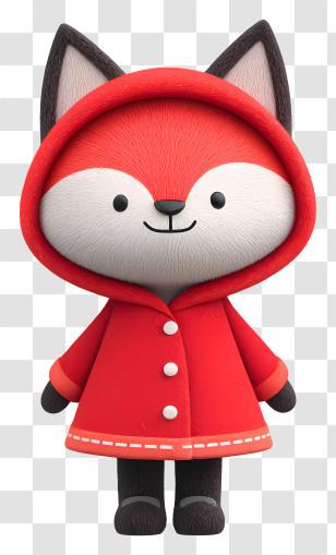 Cartoon Arctic Fox - Adorable Fox In Red Hood Transparent PNG