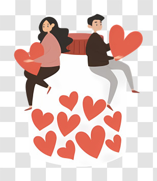 Love Couple - Couple Sitting On Jar With Floating Hearts Transparent PNG