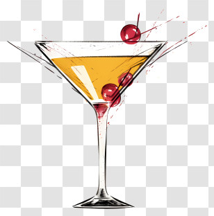 Yellow Cocktail - Yellow Cocktail With Cherries Transparent PNG