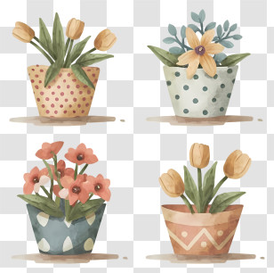 Flower Pot - Colorful Potted Plants Transparent PNG