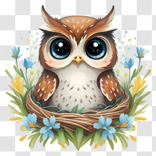 Cartoon - Cute Cartoon Owl In Nest Transparent PNG