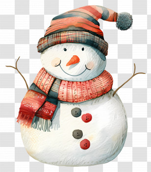 Snowman - Snowman With Hat And Scarf Watercolor Illustration Transparent PNG