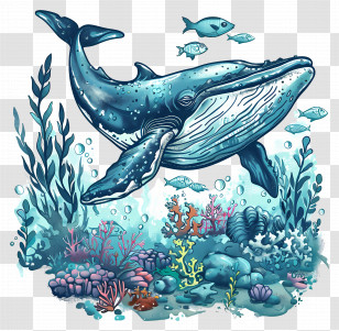Underwater Wildlife - Blue Whale In A Vibrant Underwater Scene Transparent PNG