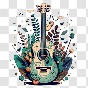 Guitar - Artistic Guitar With Floral Design Transparent PNG