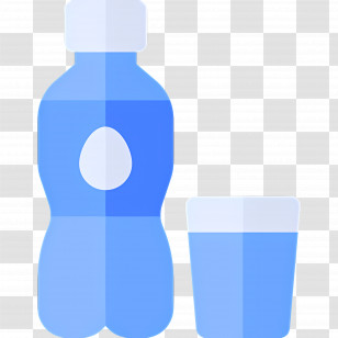 Mineral Water - Blue Water Bottle And Glass Flat Design Transparent PNG