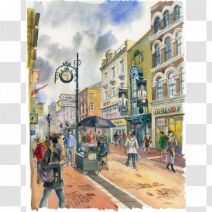 Watercolor Painting Grafton Street Art - Green Landscape Transparent PNG
