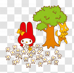 My Melody - Red Hood Character In Flower Field Transparent PNG