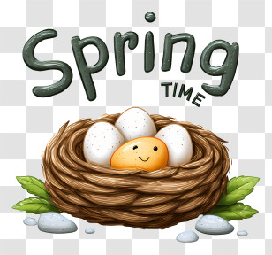 Logo Word Spring Time - Spring Nest With Smiling Egg Transparent PNG