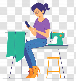 Female Designer - Woman Sewing With Machine Illustration Transparent PNG