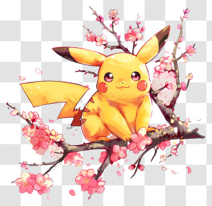 Pikachu - Pikachu Sitting On Cherry Blossoms Transparent PNG