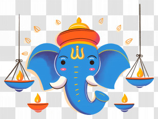 Ganesha Chaturthi - Blue Cartoon Ganesha With Hanging Oil Lamps Transparent PNG