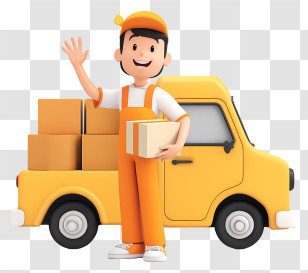 Cartoon Delivery Worker - Green Delivery Truck With Driver Transparent PNG