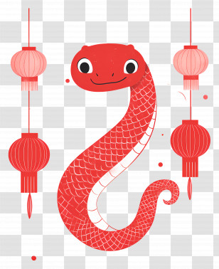 2025 Snake - Red Snake With Lanterns Transparent PNG