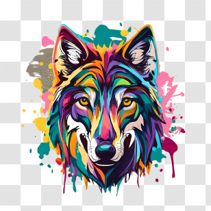 Wolf Head - Colorful Wolf Illustration In Splatter-Art Style Transparent PNG