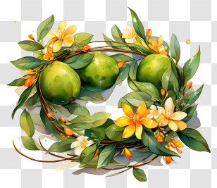 Wreath - Green Fruits And Flowers Wreath Illustration Transparent PNG