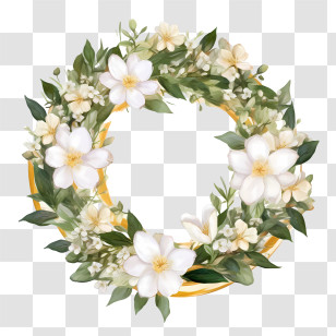 Flower Wreath - Elegant Flower Wreath With Greenery And White Blossoms Transparent PNG