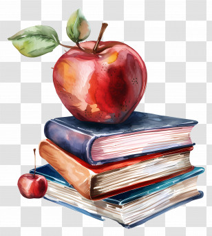Teacher Appreciation Day - Watercolor Apple On Stack Of Books Transparent PNG