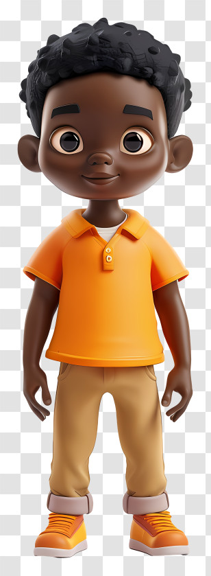 African Boy - Cartoon Boy In Bright Orange Shirt And Casual Pants Transparent PNG